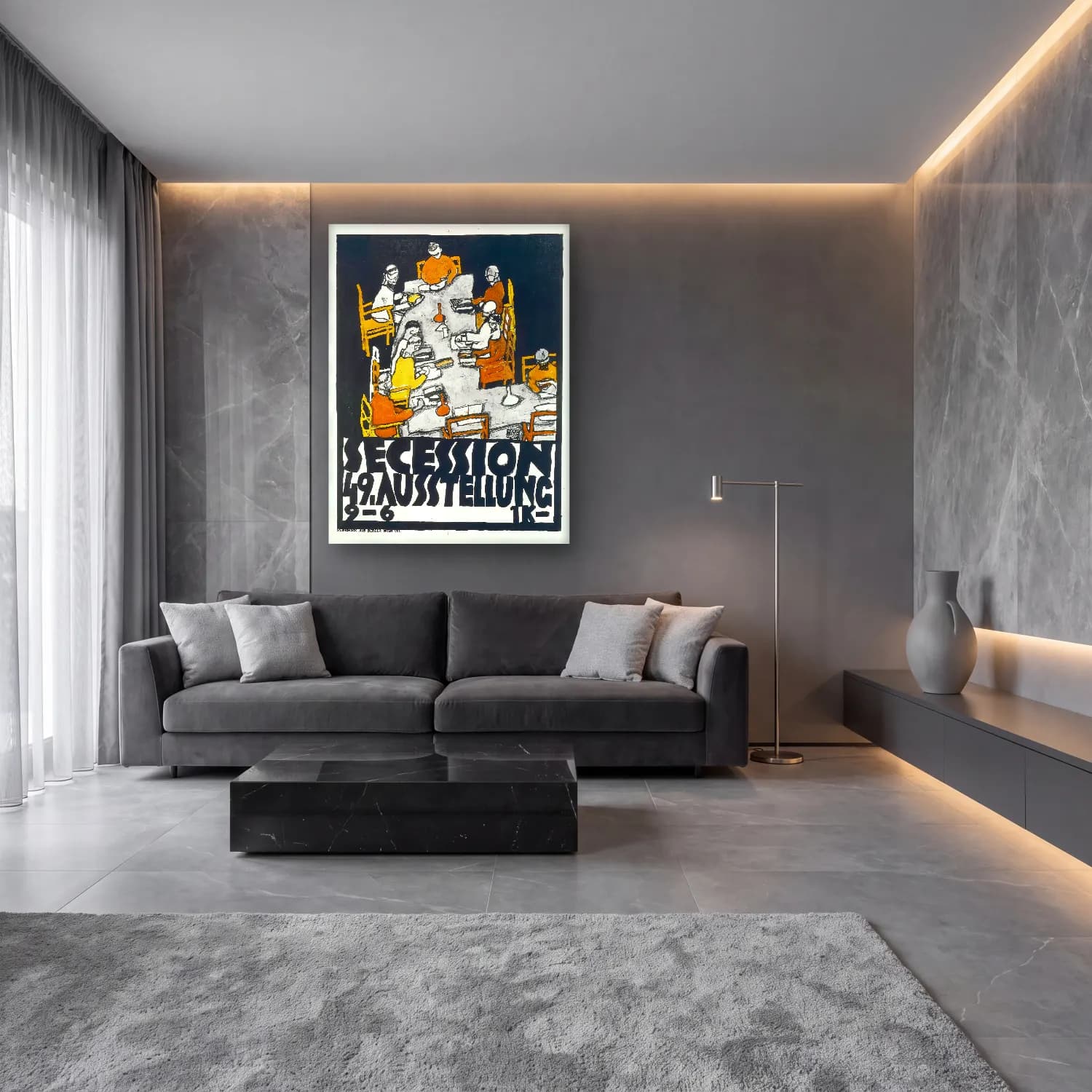 Bauhaus Dini Sahne cam tablo — lüks salon duvarında