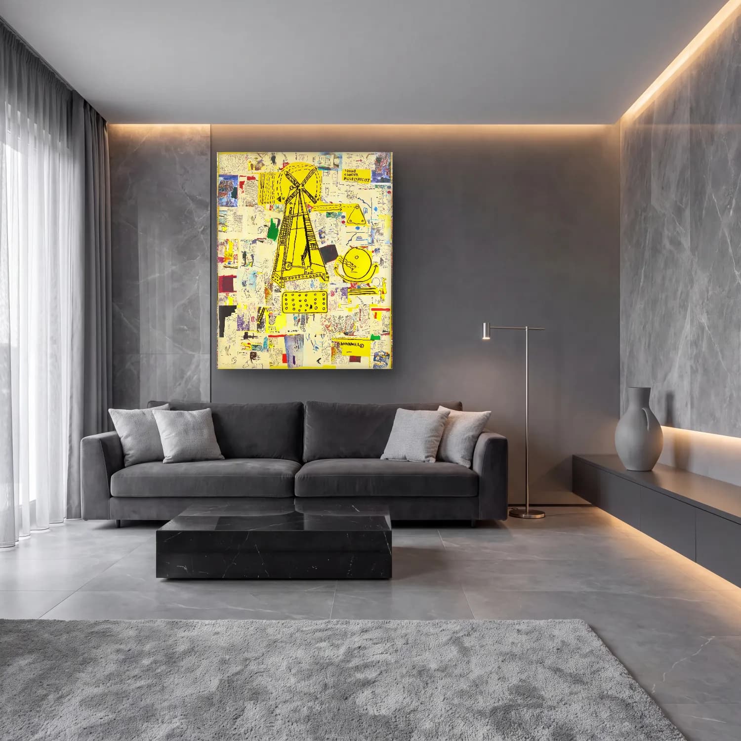 Bauhaus Fotoğraf Makinesi – Sarı Tonlar cam tablo — lüks salon duvarında