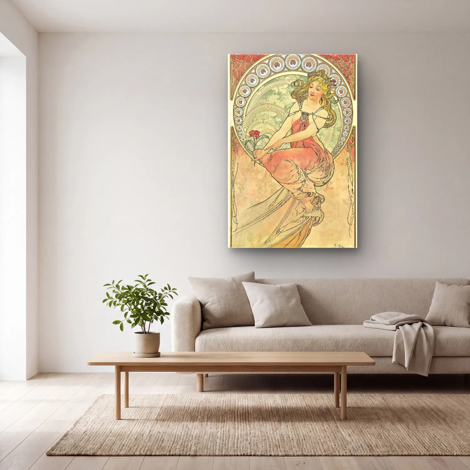 Vintage Poster Elbiseli Kadın No. 29 cam tablo — açık renk salonda