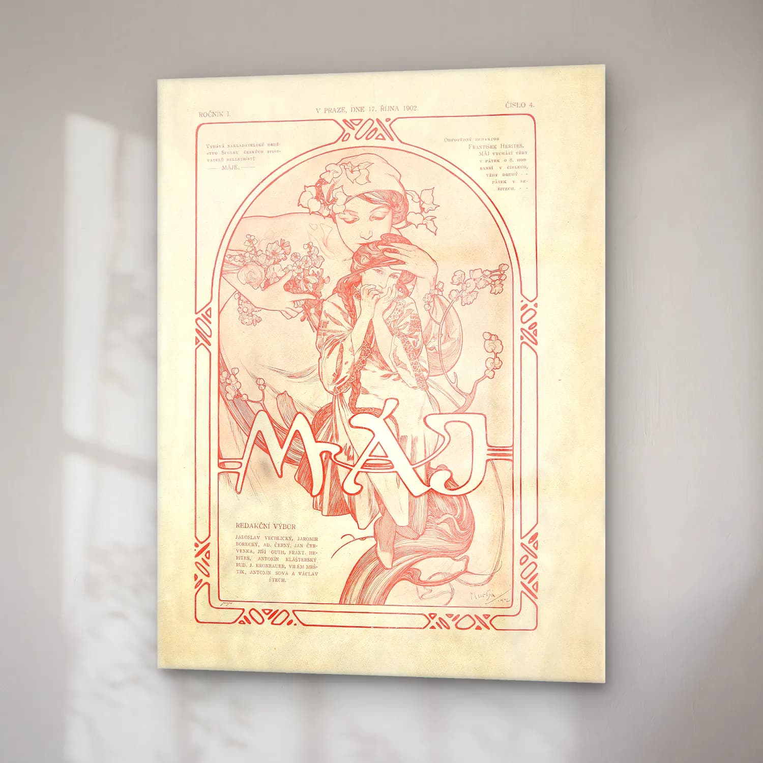 Vintage Harf Posteri – Kırmızı Tonlar cam tablo — sağ açıdan görünüm