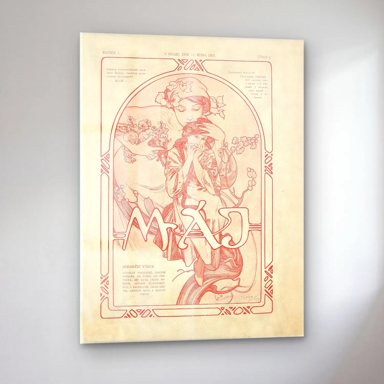 Vintage Harf Posteri – Kırmızı Tonlar cam tablo — sol açıdan görünüm