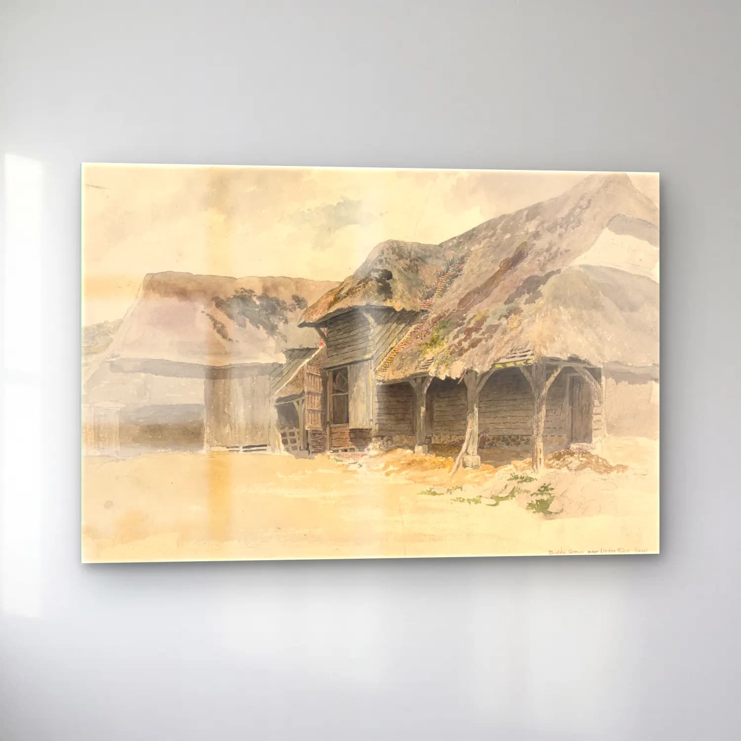 Suluboya Kır Evi No. 21 cam tablo — sol açıdan görünüm