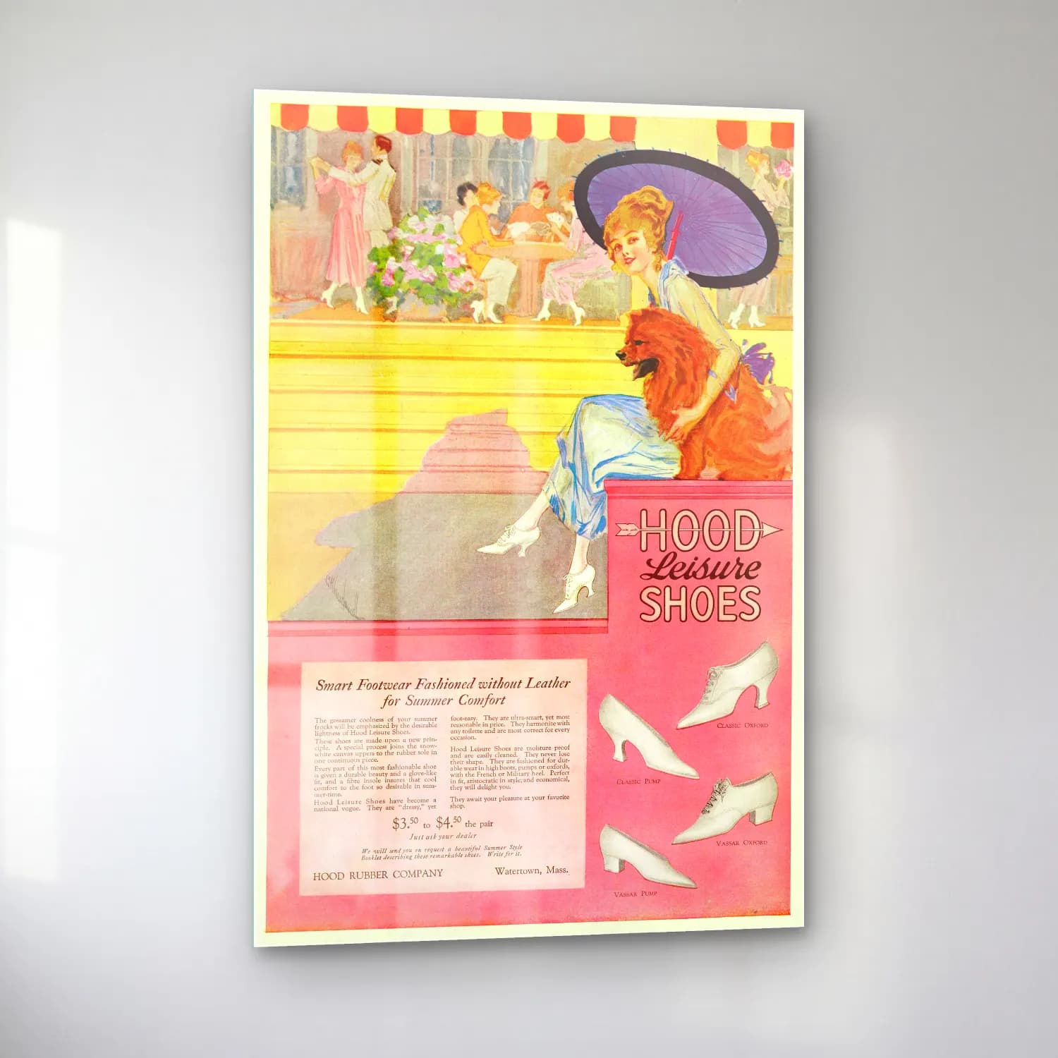 Vintage Poster Topuklu Ayakkabı ve Çanta – Bej Tonlar cam tablo — sol açıdan görünüm