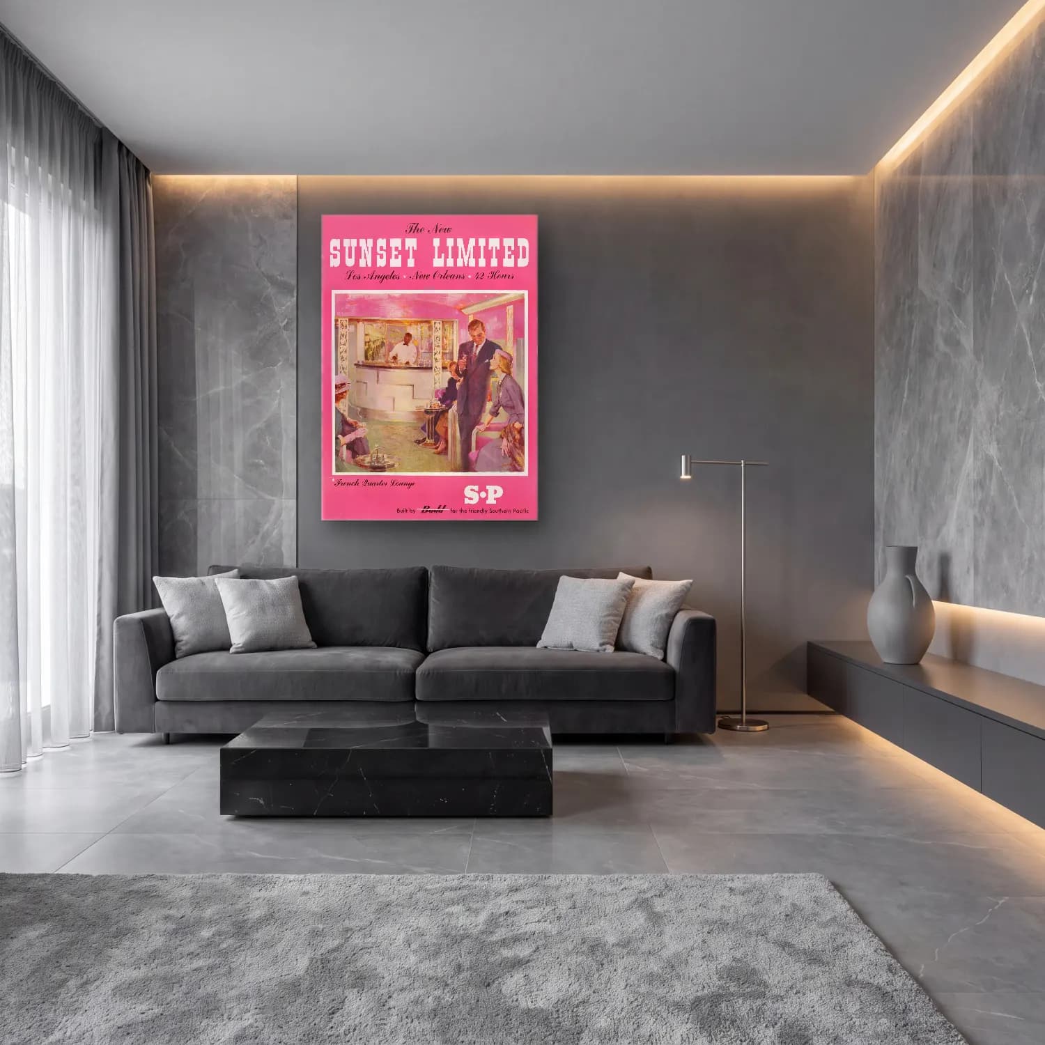 Vintage Poster Vintage İç Mekân – Pembe Tonlar cam tablo — lüks salon duvarında