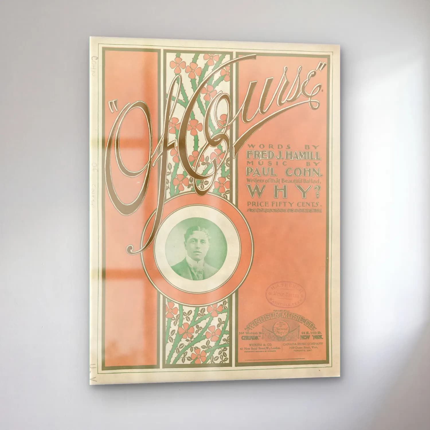 Vintage Poster Yazılı Tasarım No. 25 cam tablo — sol açıdan görünüm