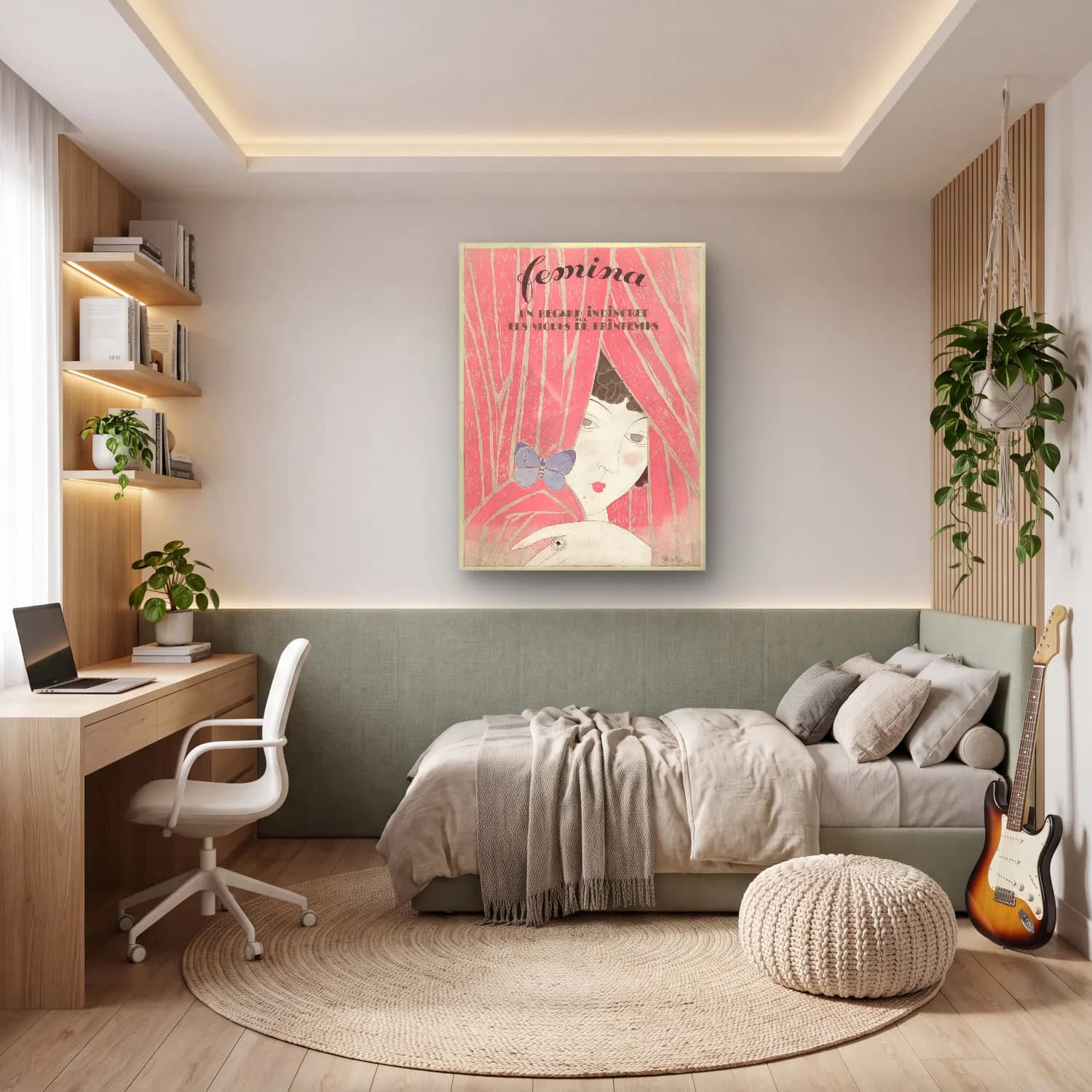Vintage Poster Elbiseli Kadın No. 32 cam tablo — genç odasında