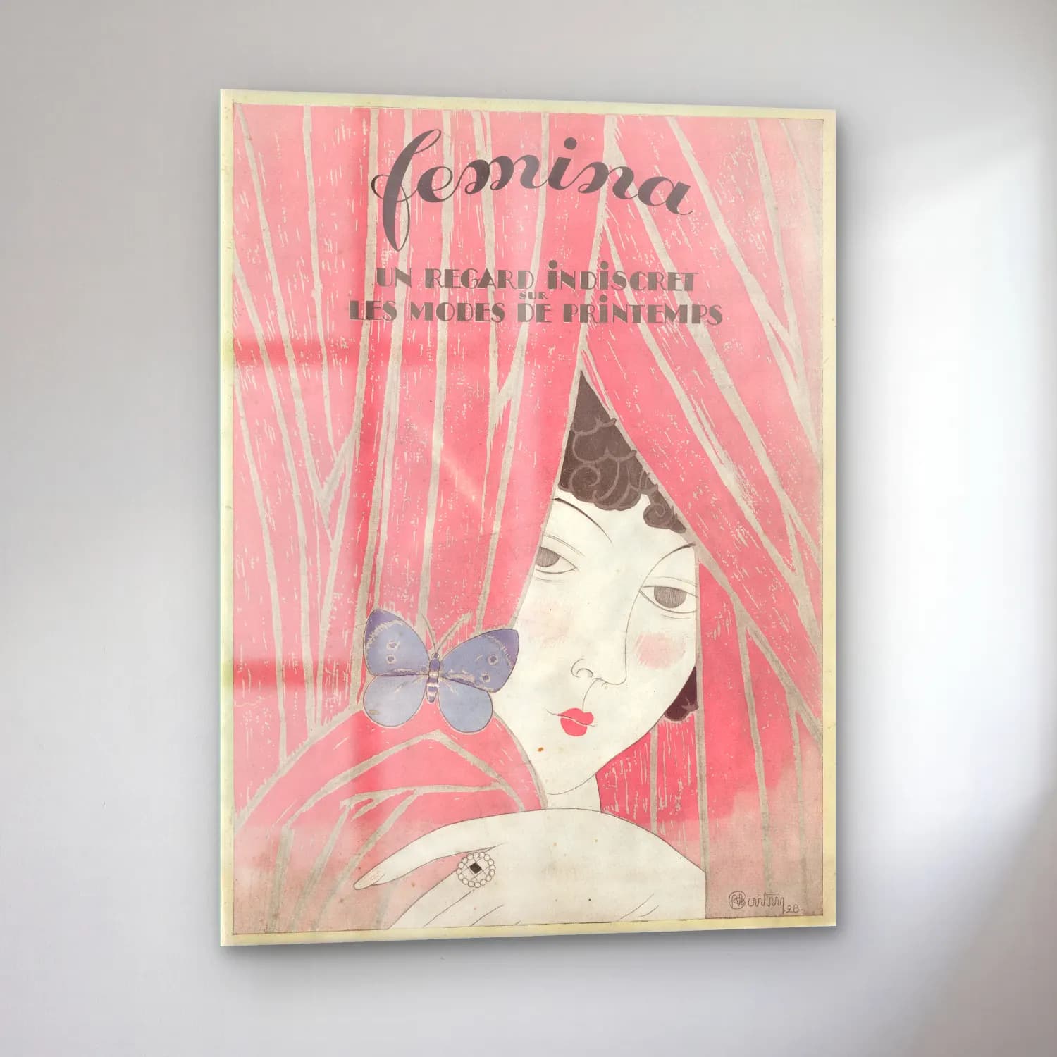 Vintage Poster Elbiseli Kadın No. 32 cam tablo — sol açıdan görünüm