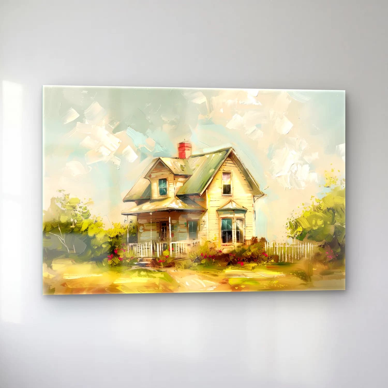 Yağlı Boya Kır Evi No. 17 cam tablo — sol açıdan görünüm