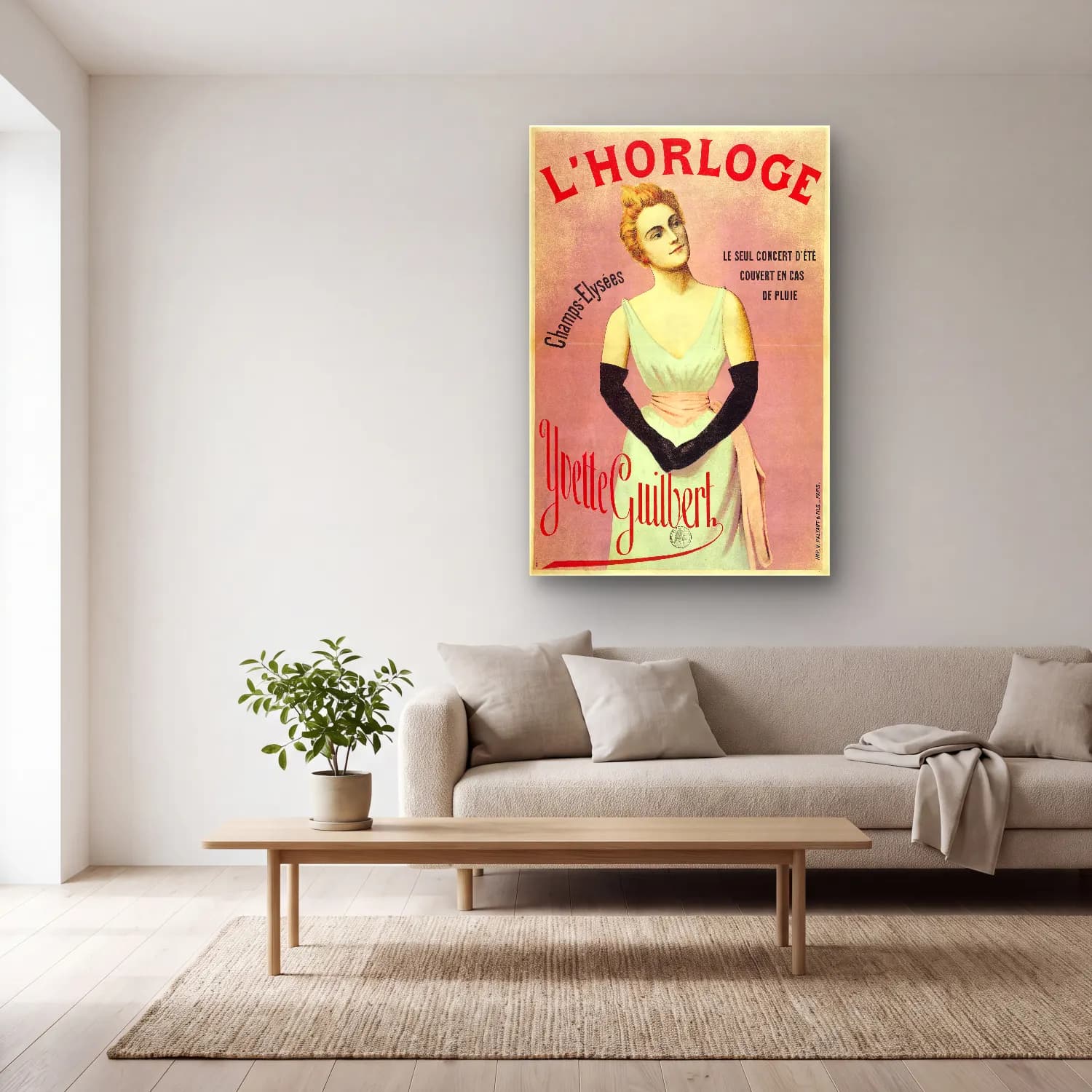 Vintage Poster Elbiseli Kadın No. 33 cam tablo — açık renk salonda