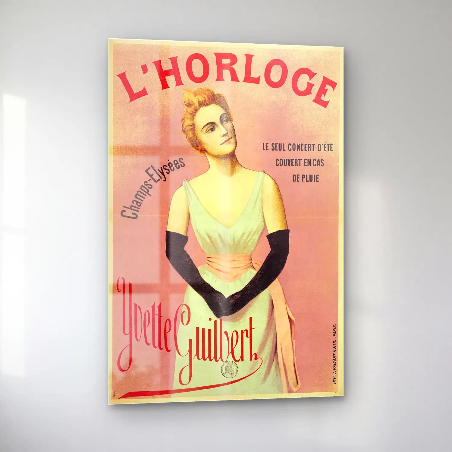 Vintage Poster Elbiseli Kadın No. 33 cam tablo — sol açıdan görünüm