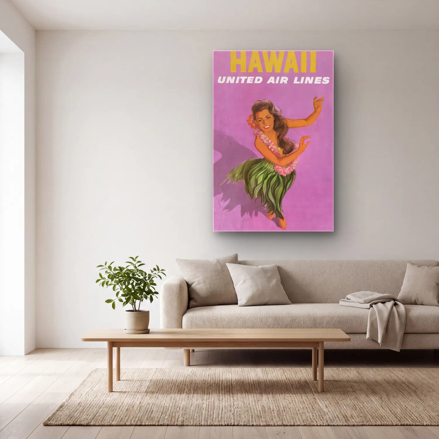Vintage Poster Elbiseli Kadın No. 34 cam tablo — açık renk salonda