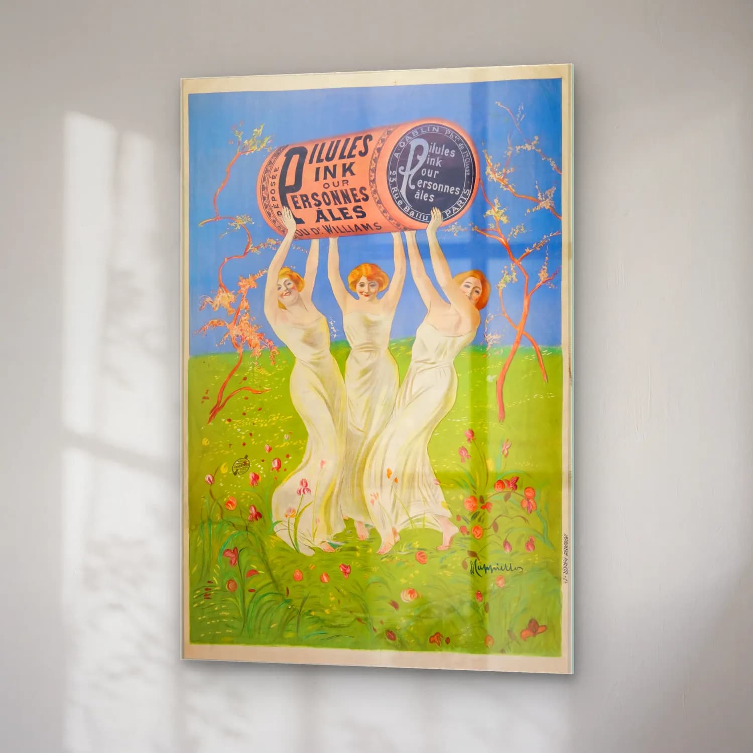 Vintage Poster Şampanya – Sarı Tonlar cam tablo — sağ açıdan görünüm