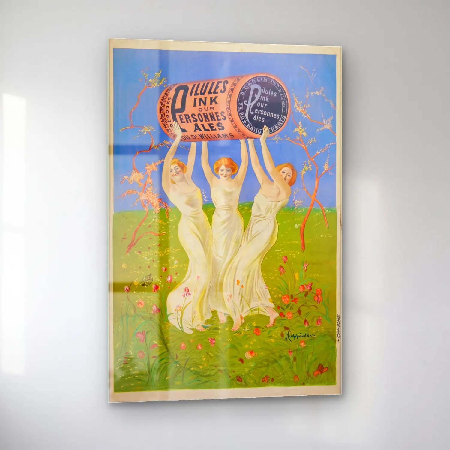 Vintage Poster Şampanya – Sarı Tonlar cam tablo — sol açıdan görünüm