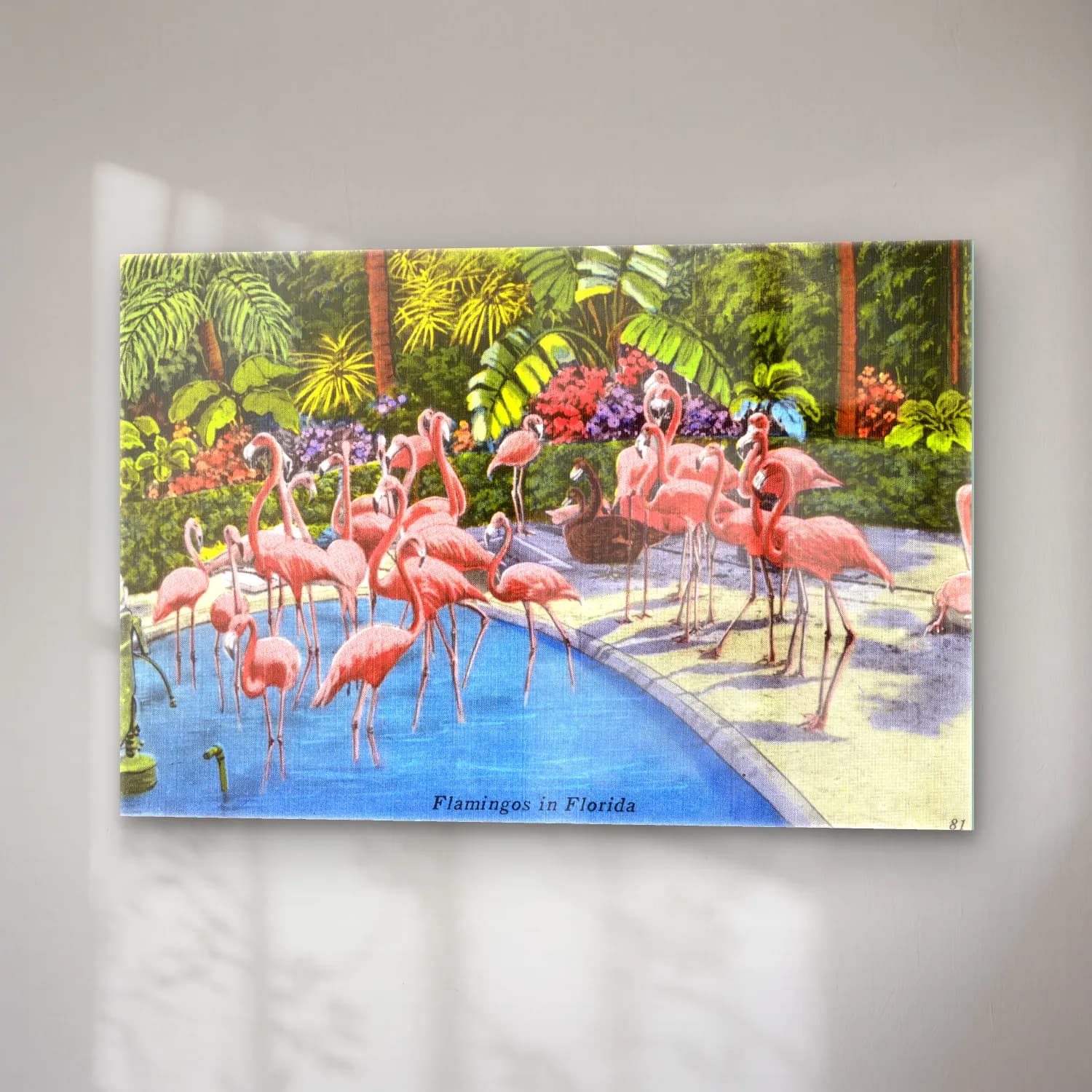 Vintage Flamingo No. 3 cam tablo — sağ açıdan görünüm