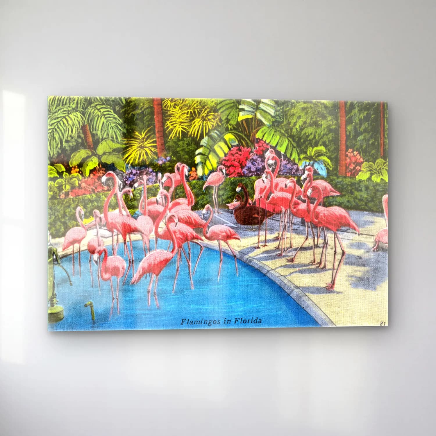 Vintage Flamingo No. 3 cam tablo — sol açıdan görünüm