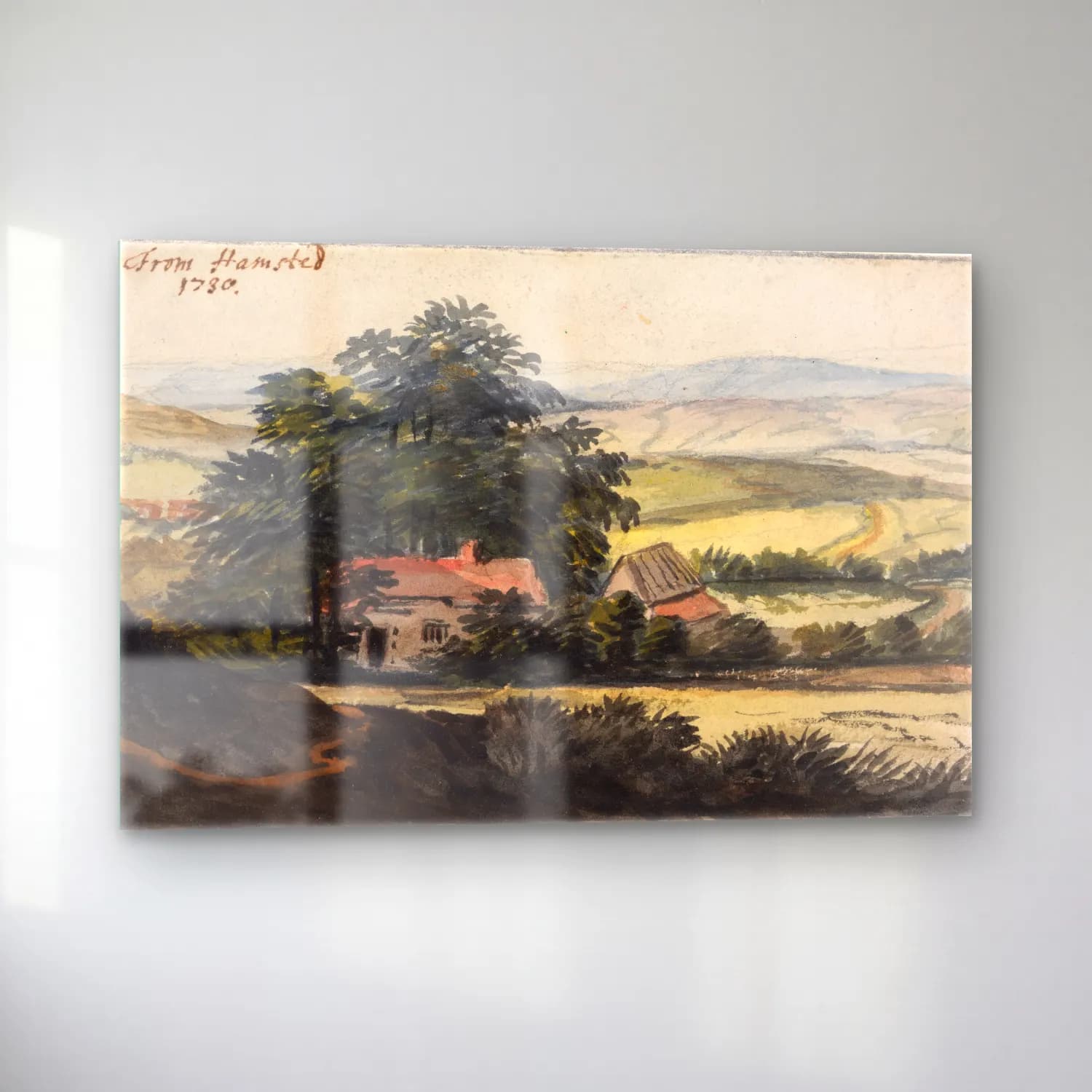 Suluboya Kır Evi No. 22 cam tablo — sol açıdan görünüm