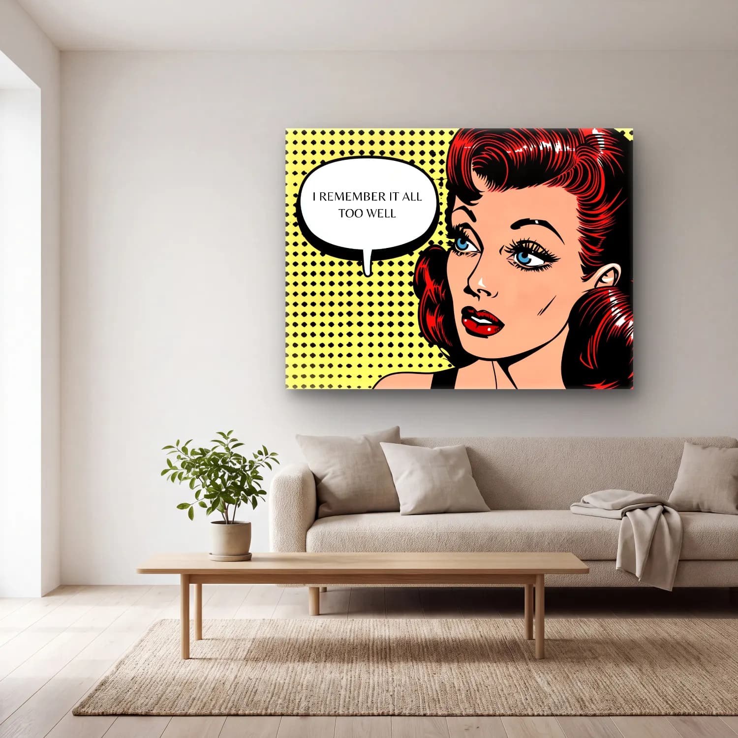 Pop Art Söz Posteri – Siyah Beyaz Tonlar cam tablo — açık renk salonda