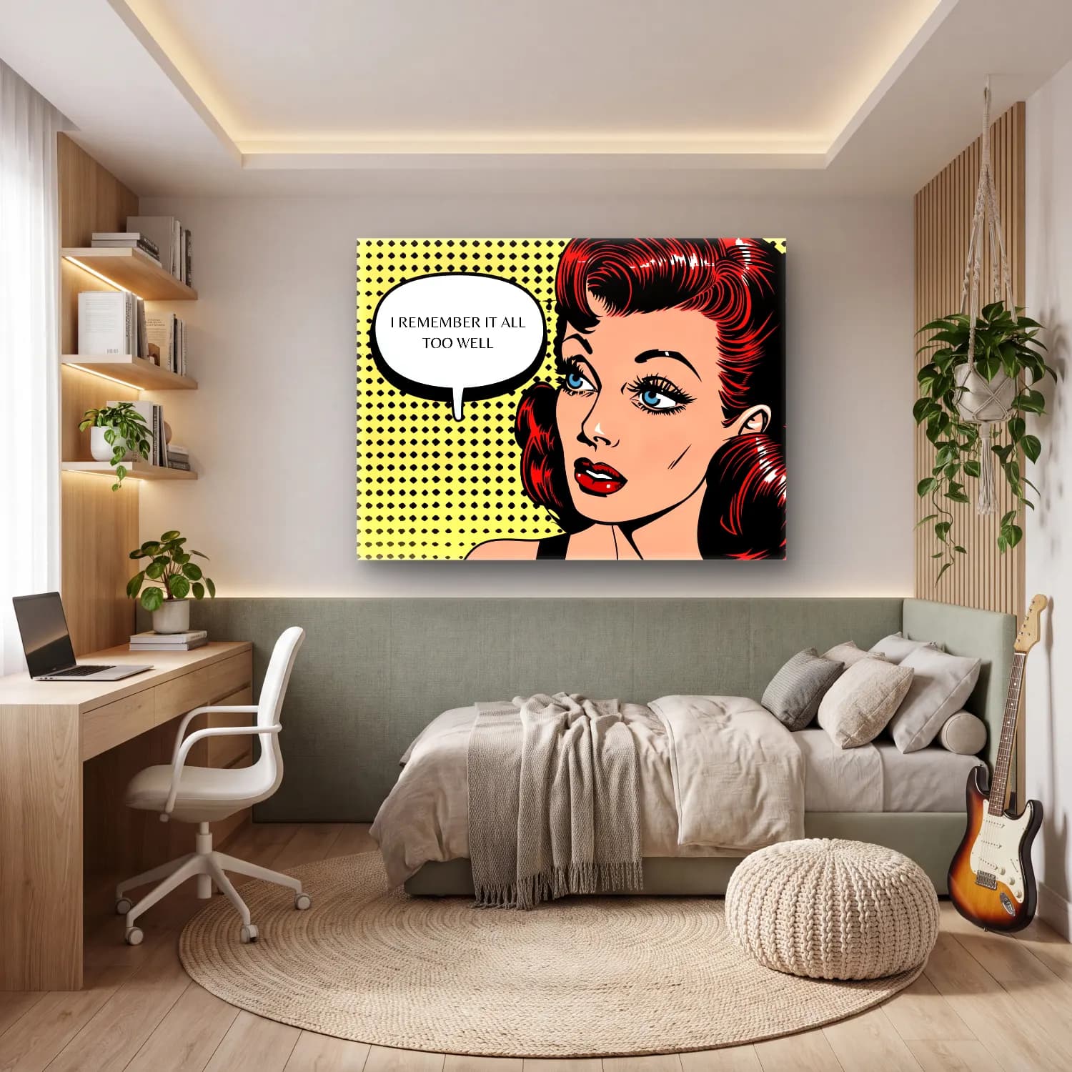 Pop Art Söz Posteri – Siyah Beyaz Tonlar cam tablo — genç odasında