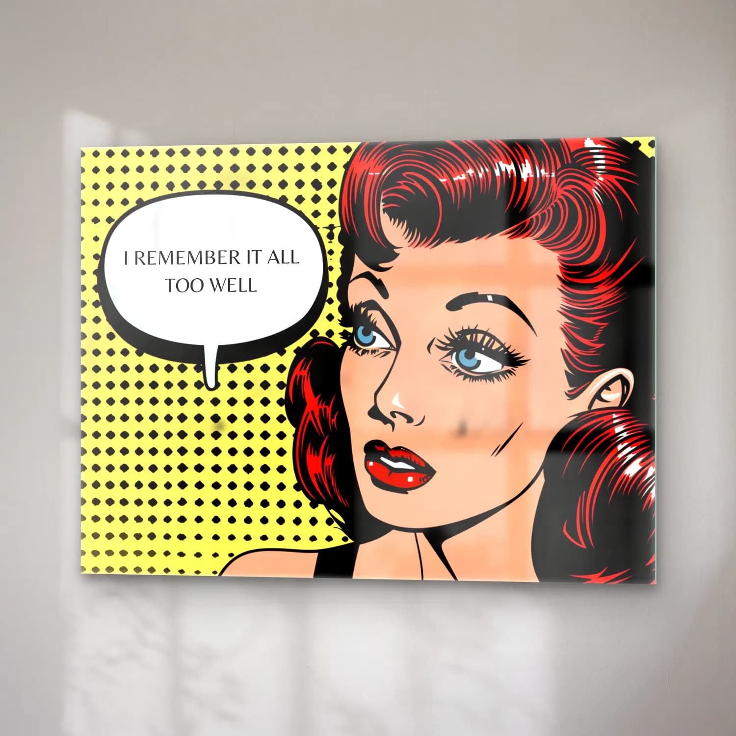Pop Art Söz Posteri – Siyah Beyaz Tonlar cam tablo — sağ açıdan görünüm