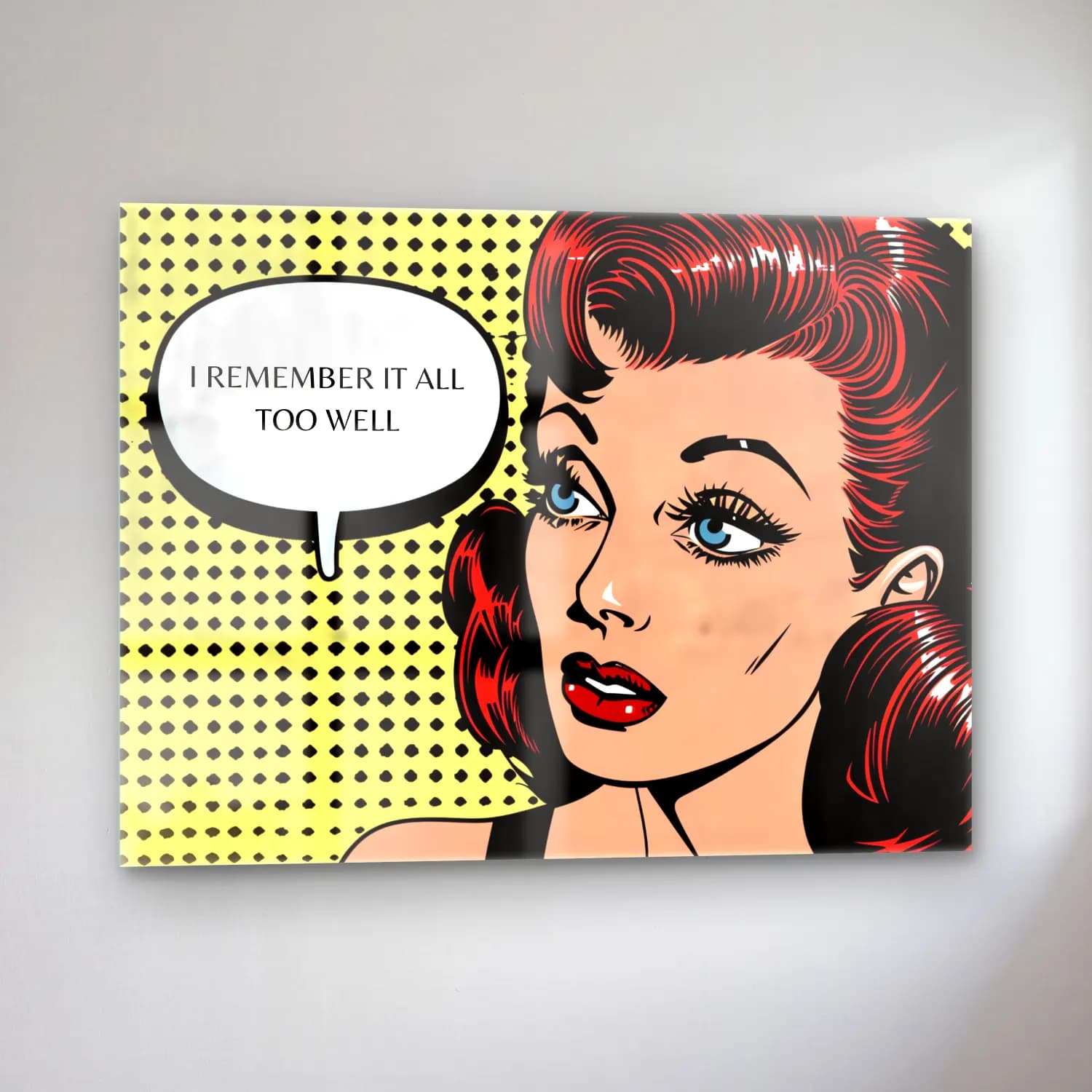 Pop Art Söz Posteri – Siyah Beyaz Tonlar cam tablo — sol açıdan görünüm