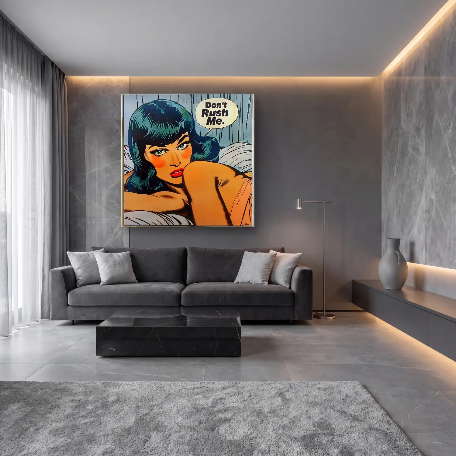Vintage Poster Moda İllüstrasyonu – Turkuaz Tonlar cam tablo — lüks salon duvarında