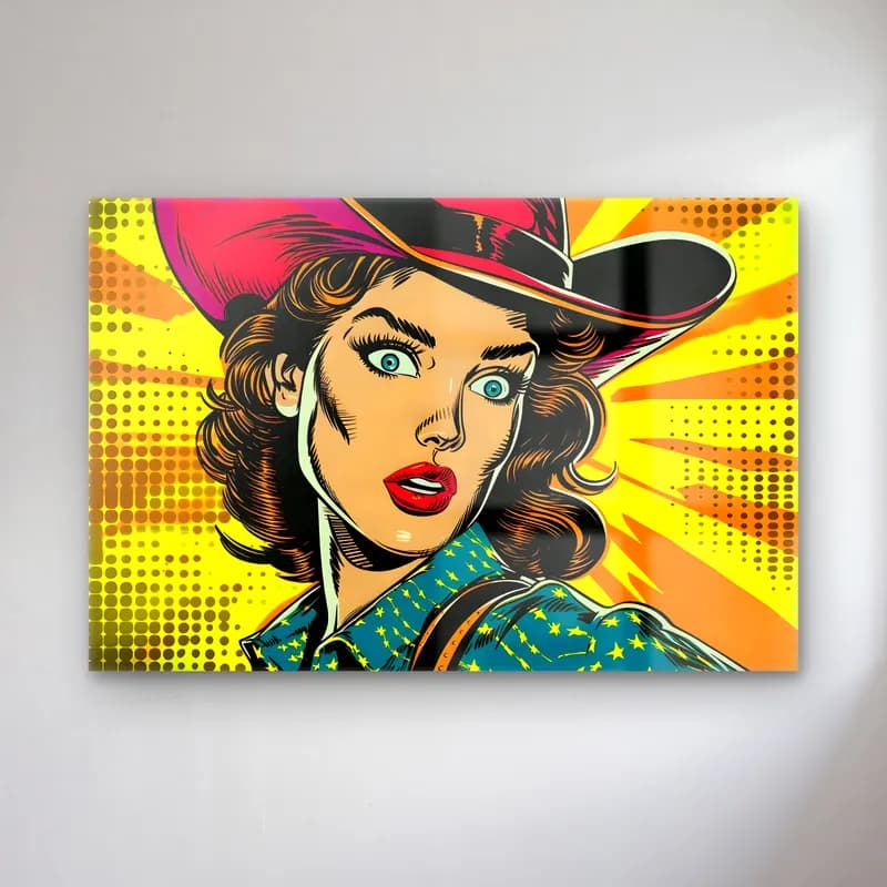 Pop Art Şapkalı Kadın No. 4 cam tablo — Pop Art Şapkalı Kadın No. 4 — pop art şapkalı kadın