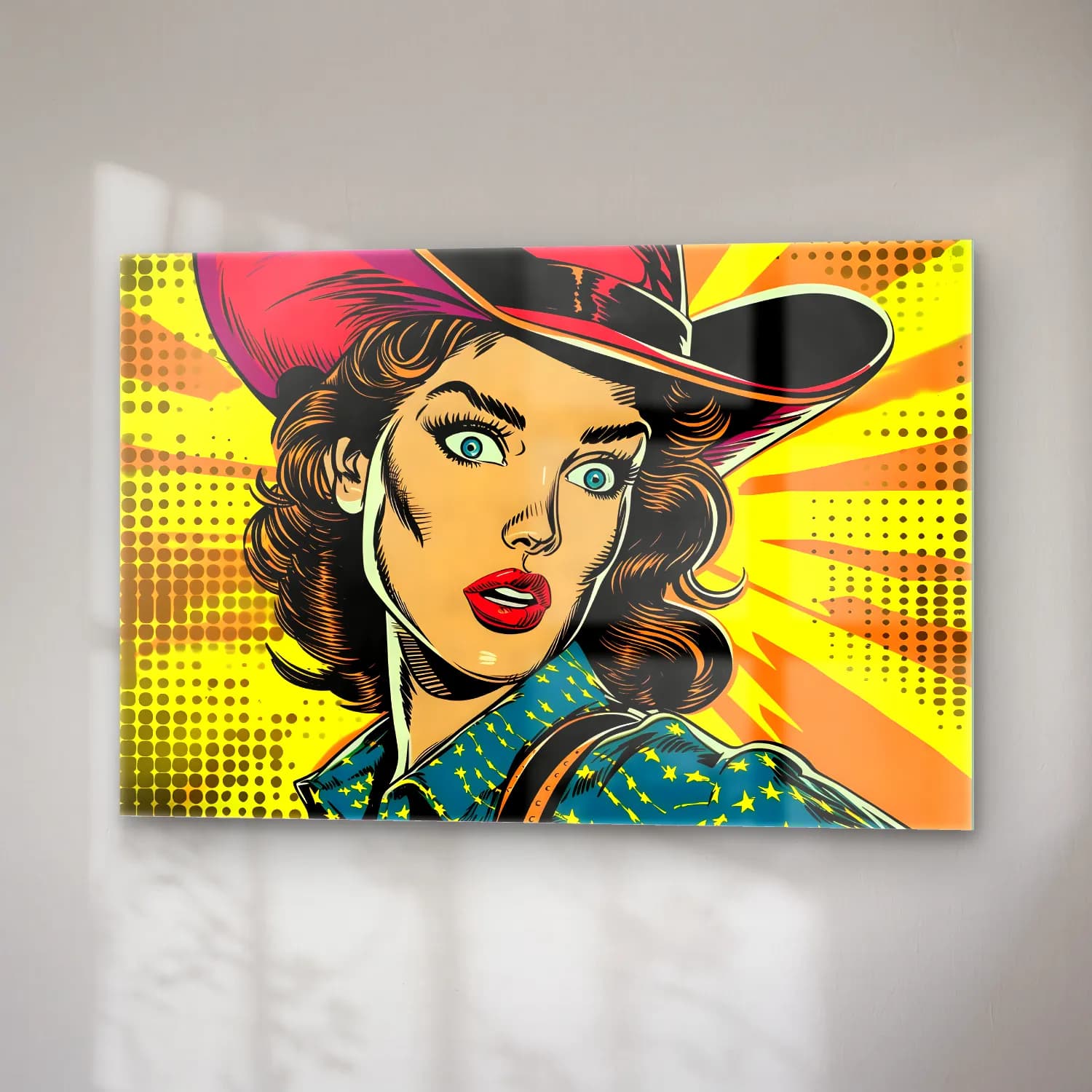 Pop Art Şapkalı Kadın No. 4 cam tablo — sağ açıdan görünüm