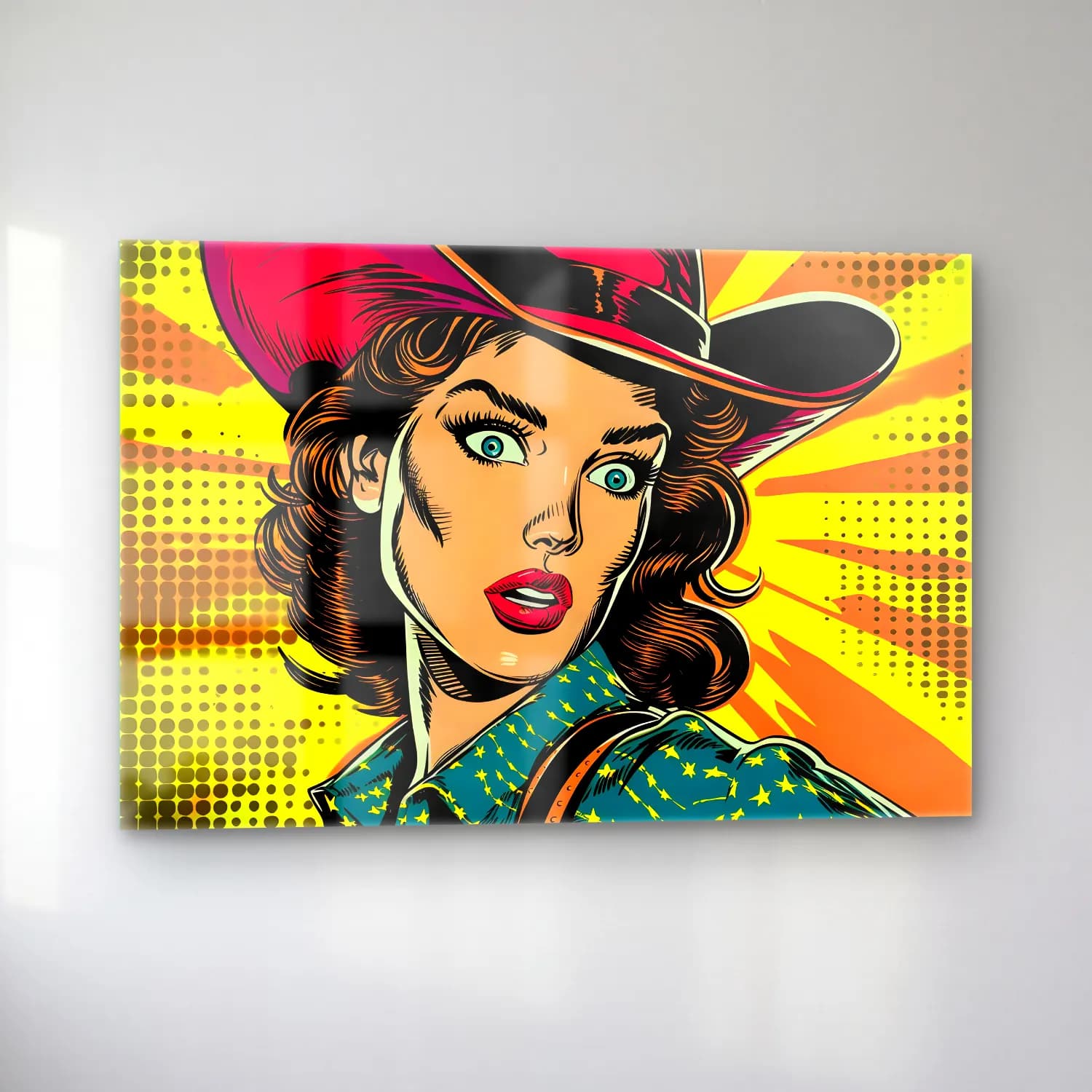 Pop Art Şapkalı Kadın No. 4 cam tablo — sol açıdan görünüm