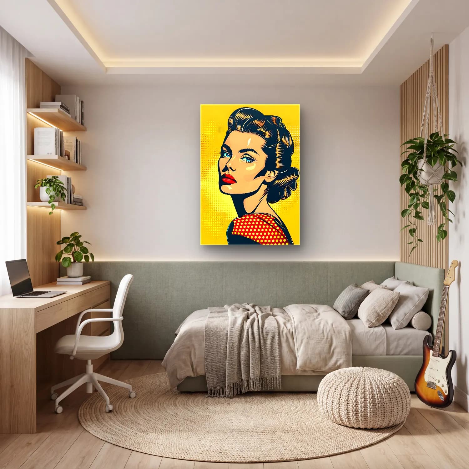 Pop Art Kadın Portresi No. 25 cam tablo — genç odasında