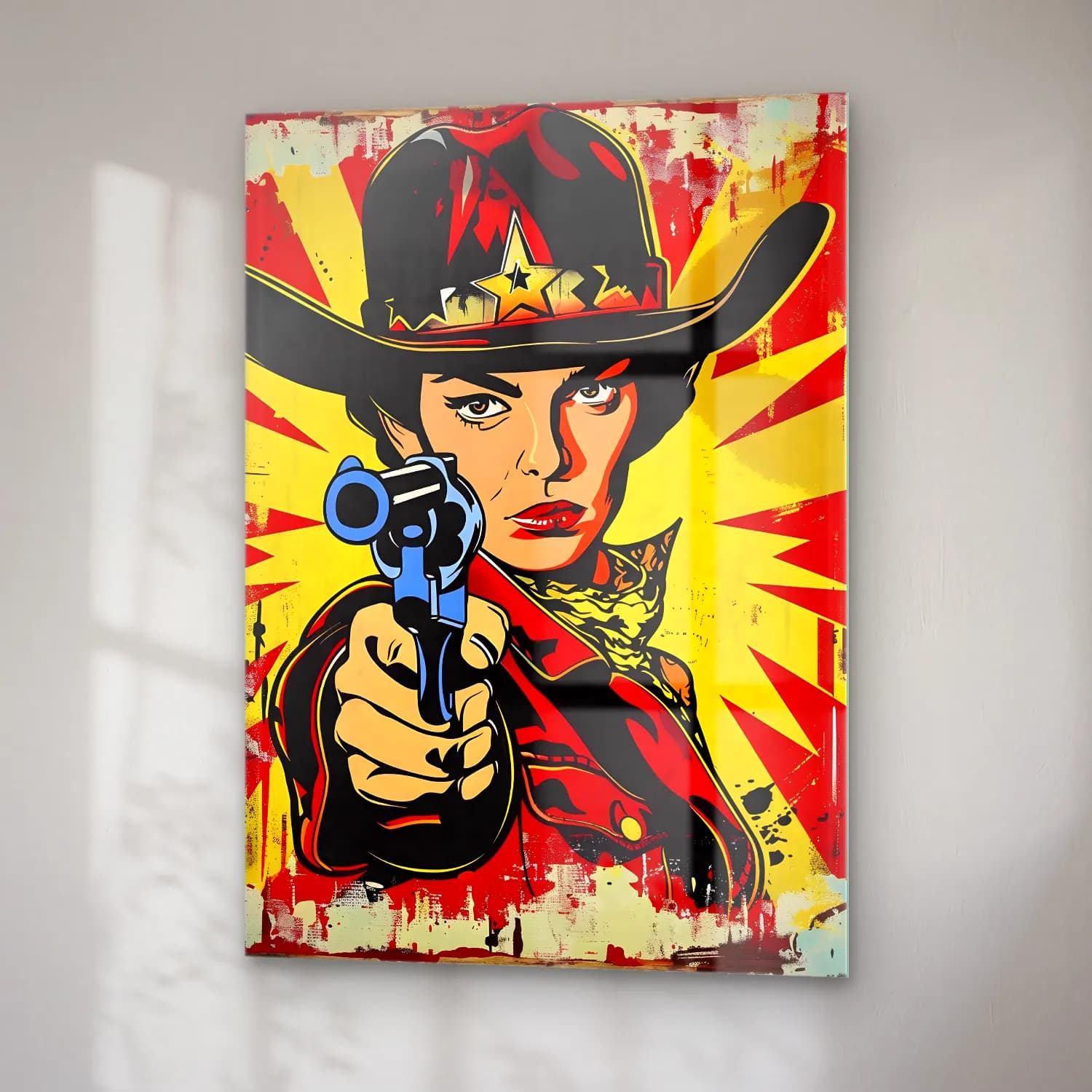 Pop Art Şapkalı Kadın No. 9 cam tablo — sağ açıdan görünüm