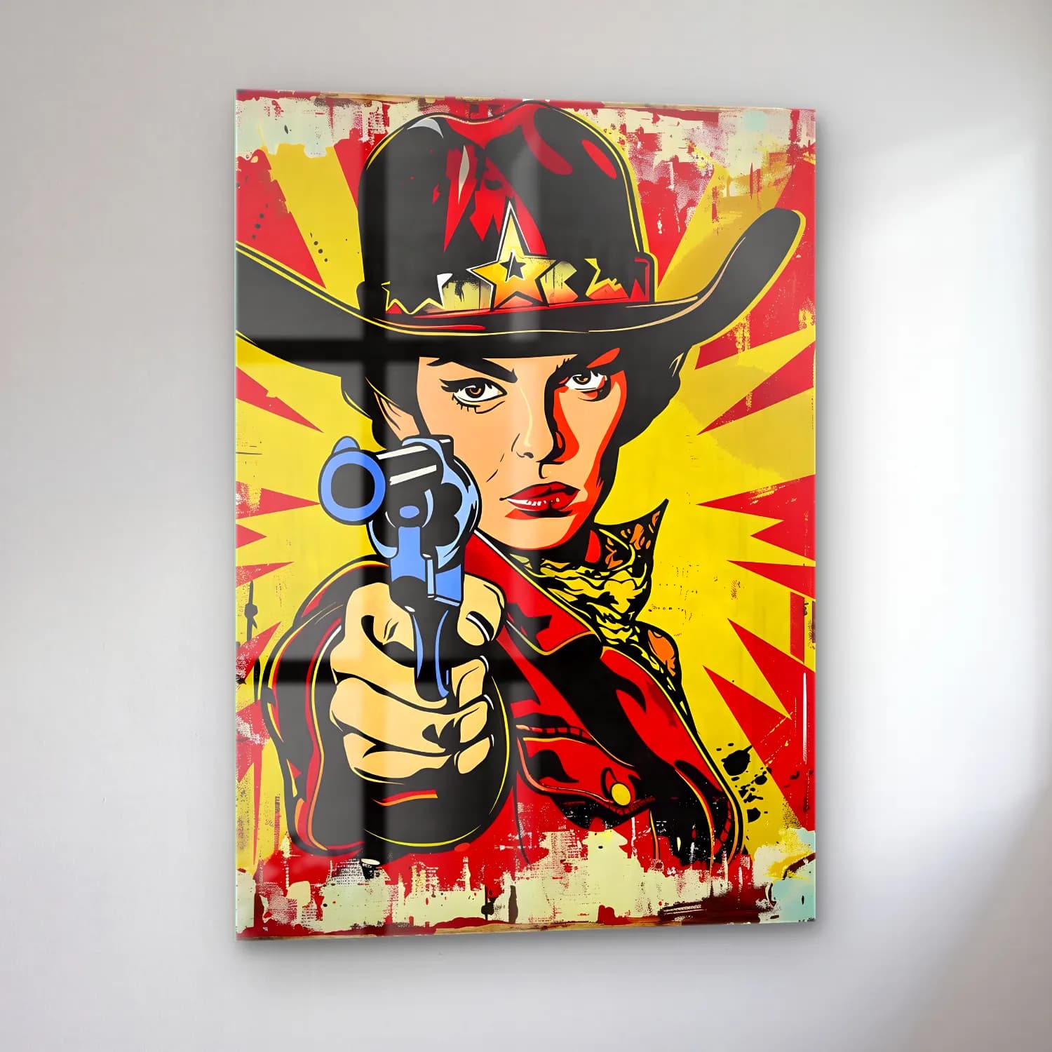 Pop Art Şapkalı Kadın No. 9 cam tablo — sol açıdan görünüm