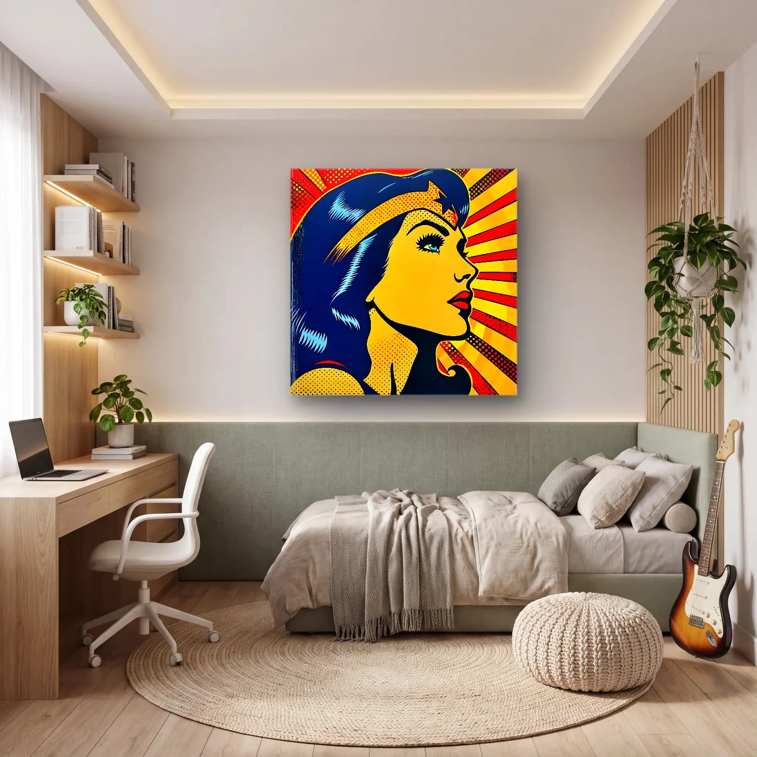 Pop Art Kadın Portresi No. 40 cam tablo — genç odasında