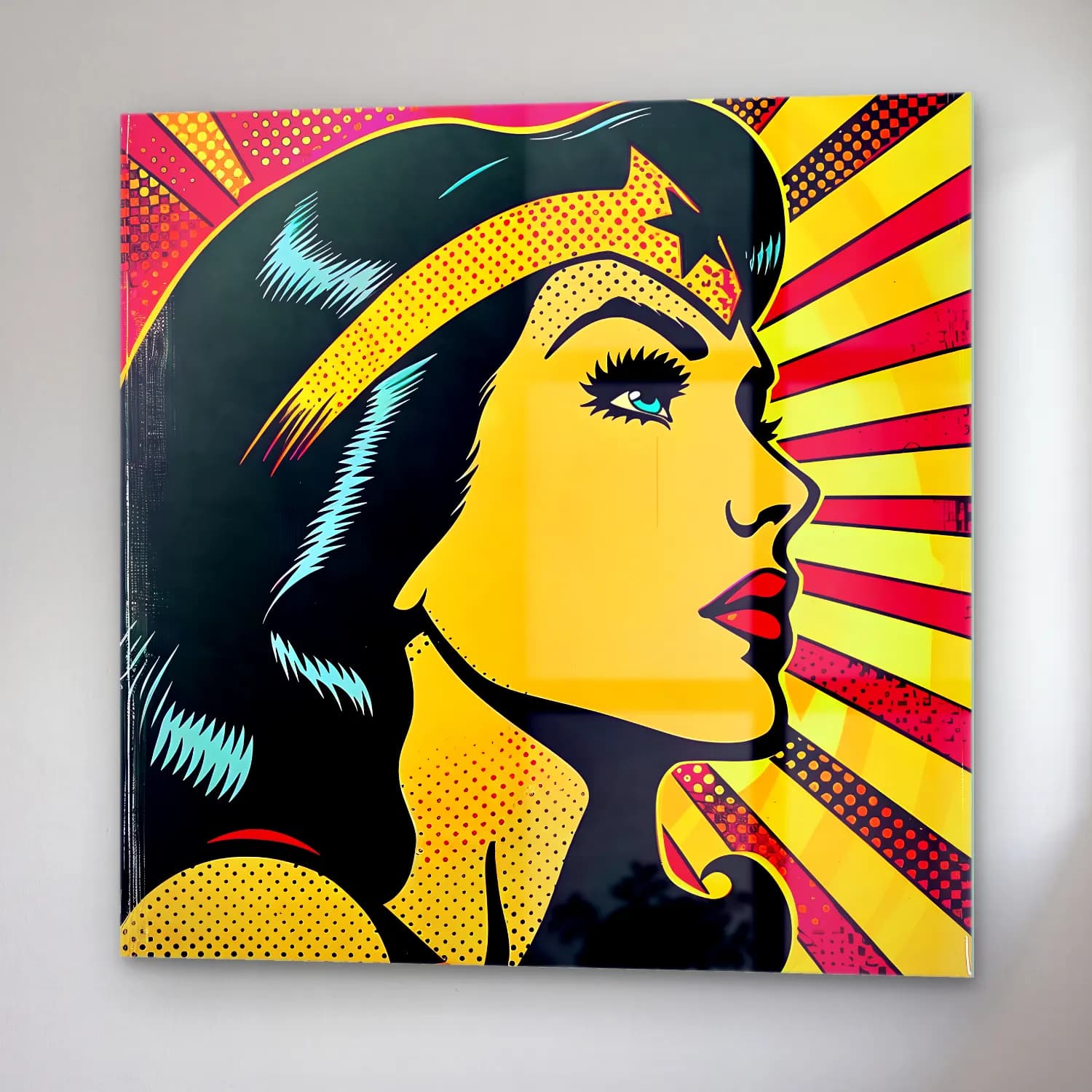 Pop Art Kadın Portresi No. 40 cam tablo — sağ açıdan görünüm