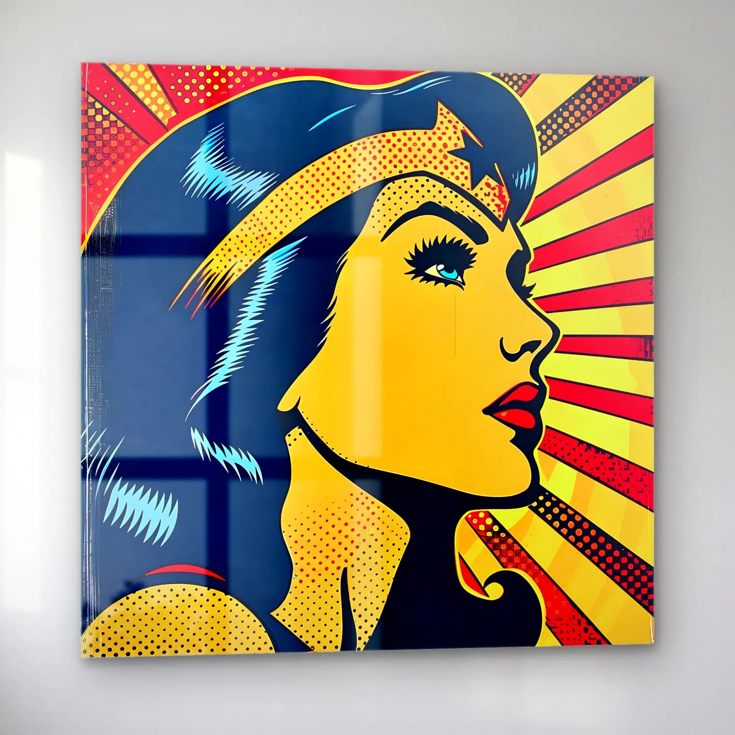 Pop Art Kadın Portresi No. 40 cam tablo — sol açıdan görünüm