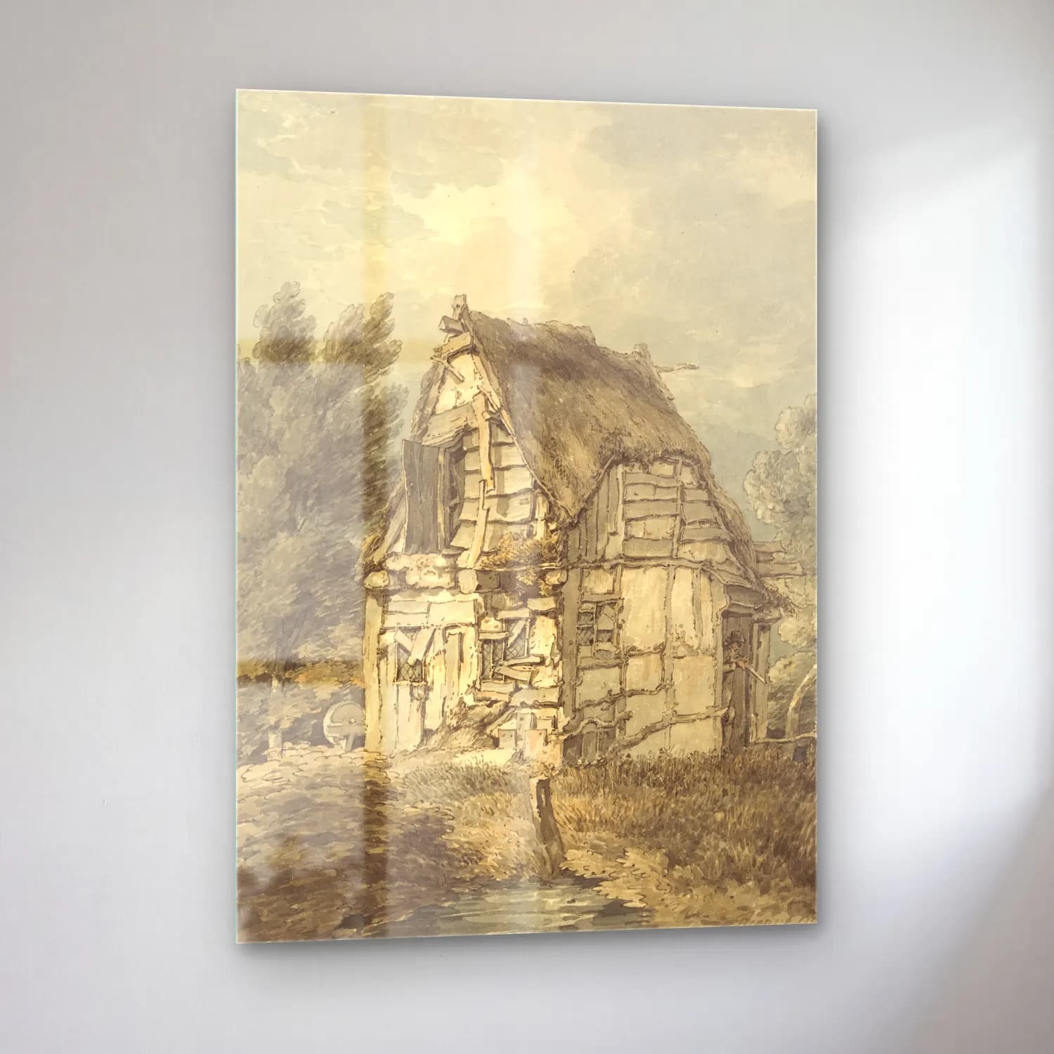Vintage Kır Evi No. 24 cam tablo — sol açıdan görünüm