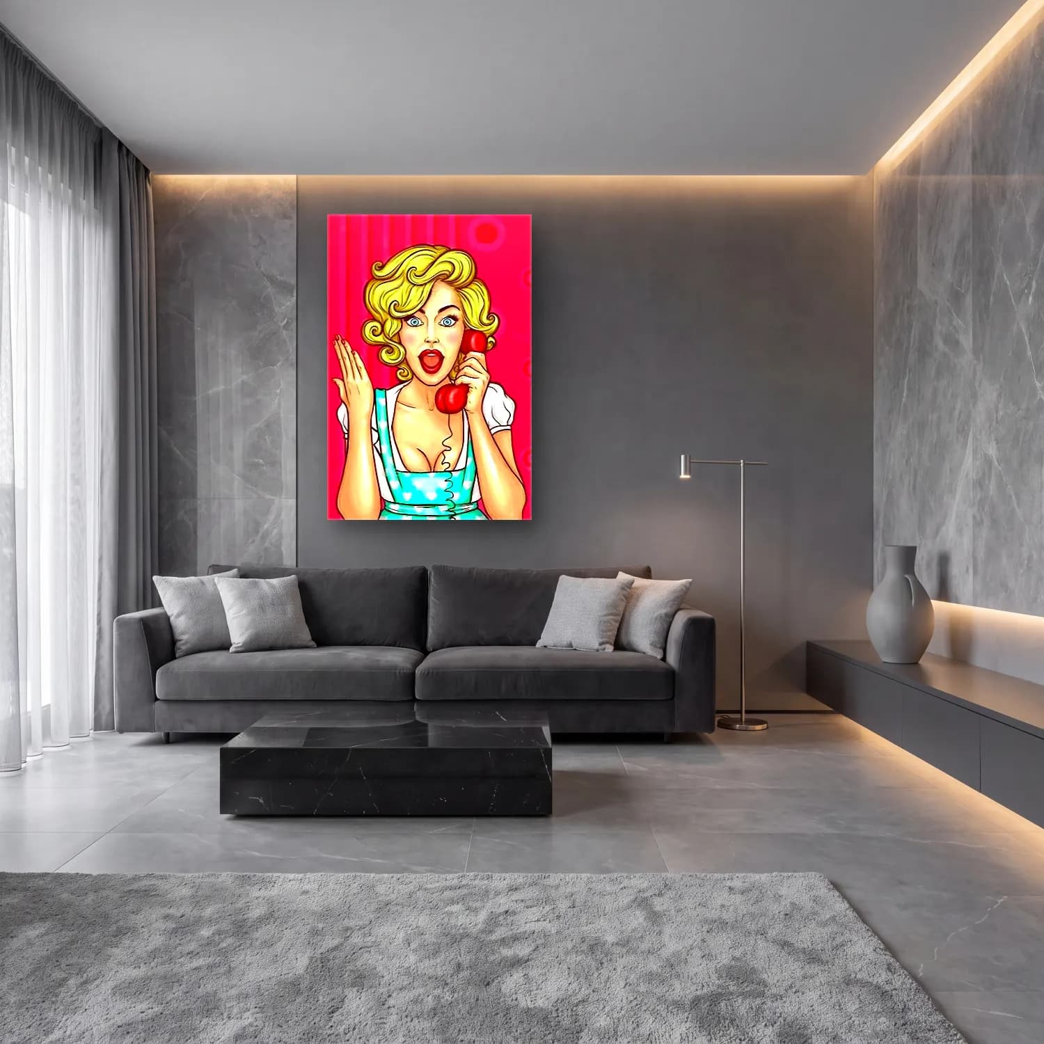 Sevimli İllüstrasyon Moda İllüstrasyonu – Kırmızı Tonlar cam tablo — lüks salon duvarında