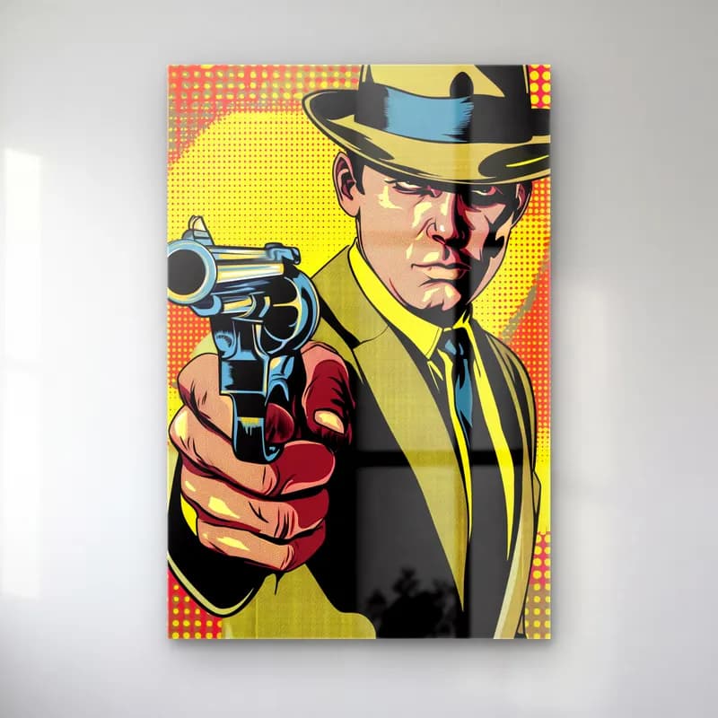 Pop Art Erkek Portresi – Sarı Tonlar cam tablo — Pop Art Erkek Portresi – Sarı Tonlar — pop art erkek portresi