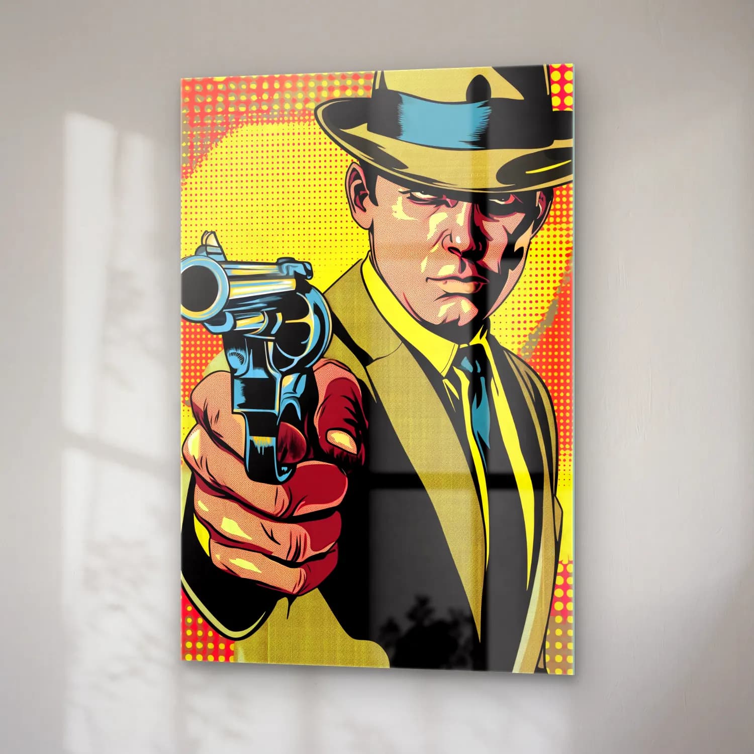 Pop Art Erkek Portresi – Sarı Tonlar cam tablo — sağ açıdan görünüm