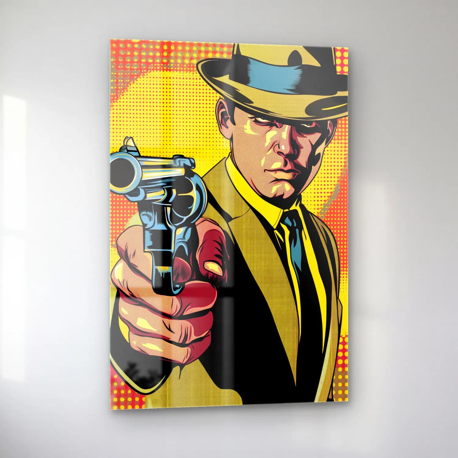 Pop Art Erkek Portresi – Sarı Tonlar cam tablo — sol açıdan görünüm