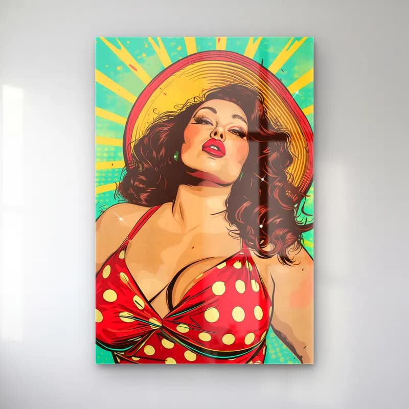 Pop Art Şapkalı Kadın – Kırmızı Tonlar cam tablo — Pop Art Şapkalı Kadın – Kırmızı Tonlar — pop art şapkalı kadın
