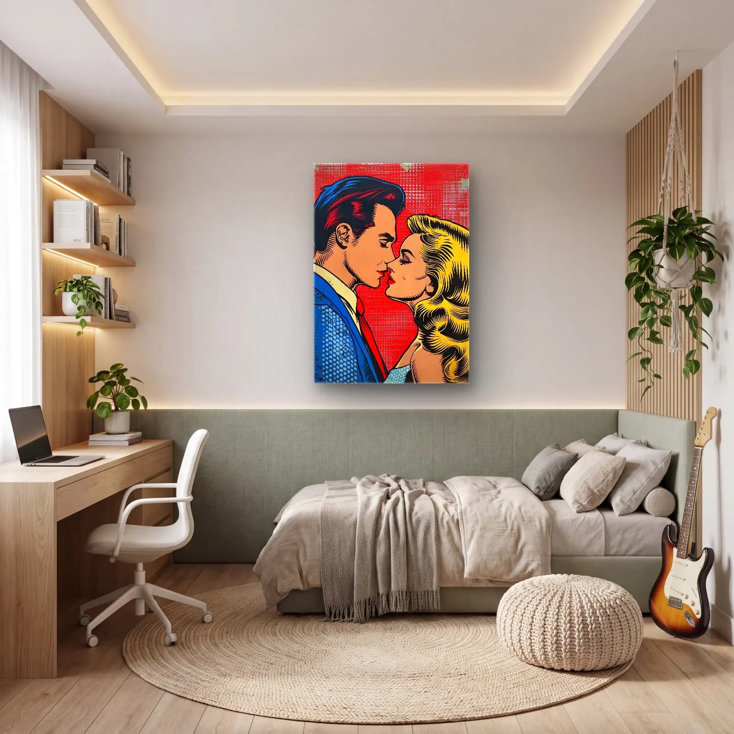 Pop Art Aşıklar cam tablo — genç odasında