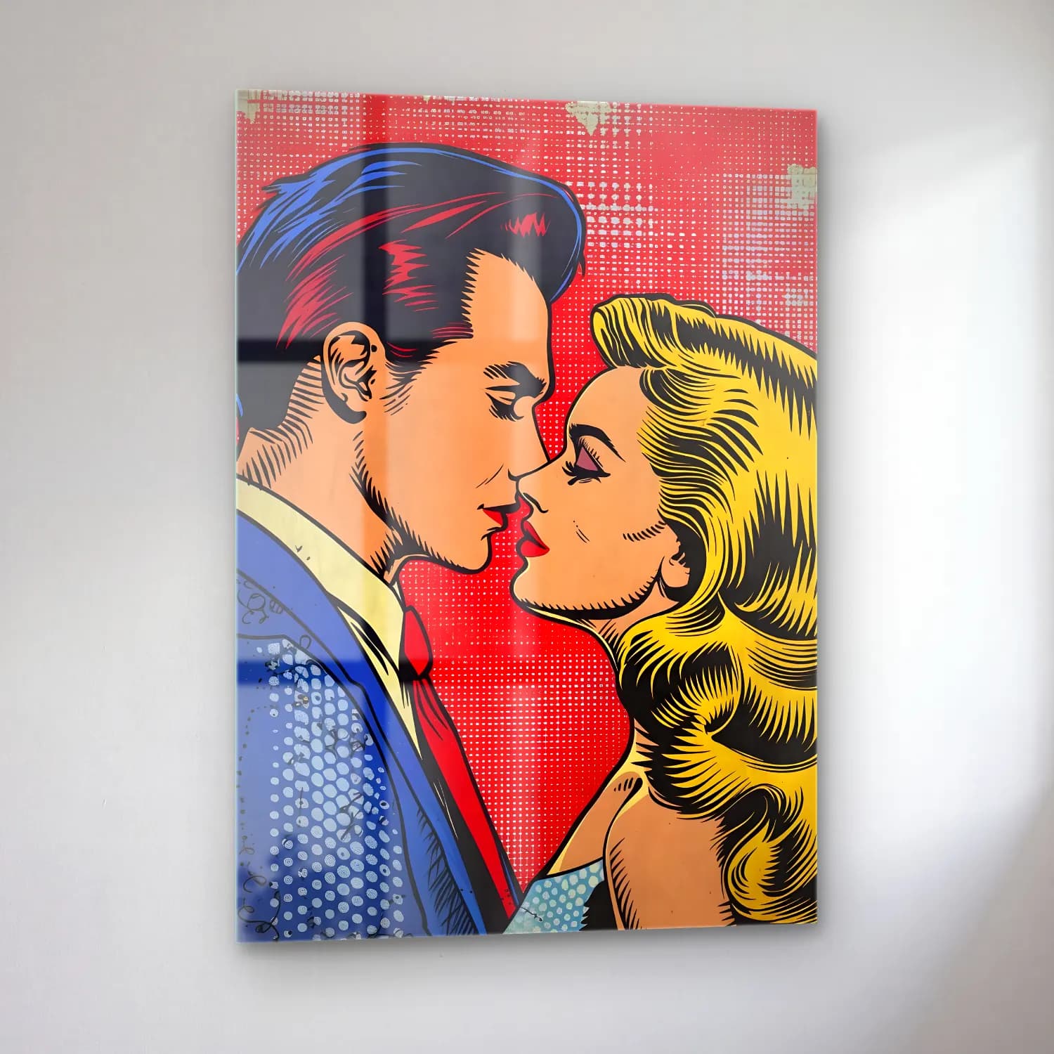 Pop Art Aşıklar cam tablo — sol açıdan görünüm
