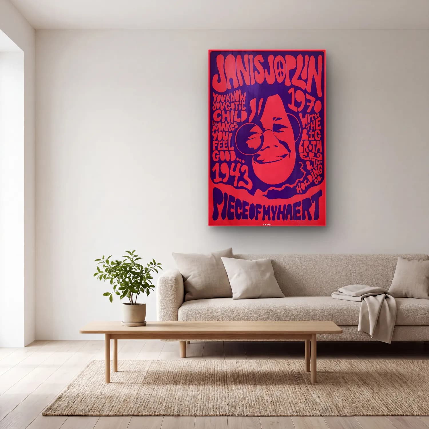 Vintage Poster Yazılı Tasarım No. 35 cam tablo — açık renk salonda