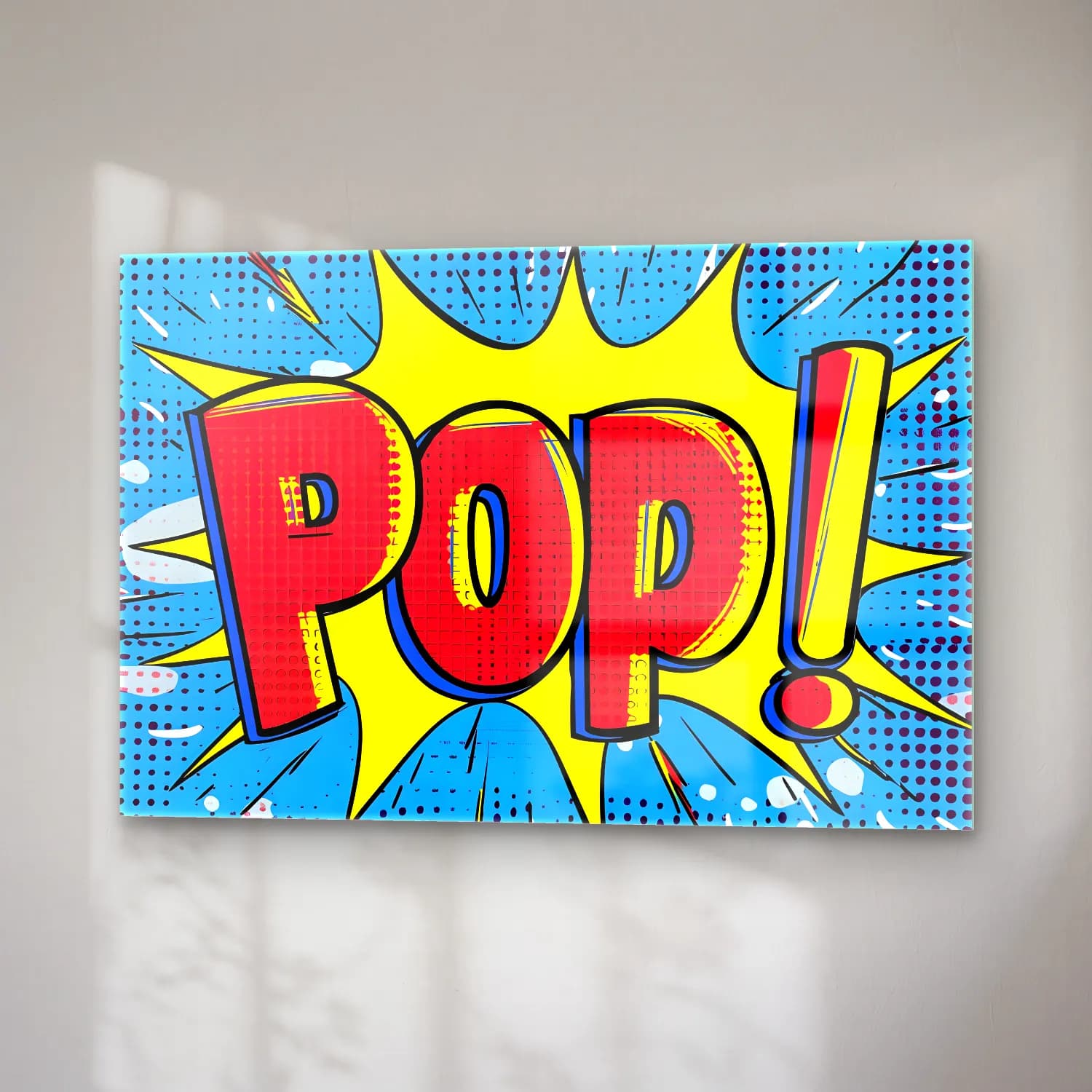 Pop Art Yazılı Tasarım No. 4 cam tablo — sağ açıdan görünüm