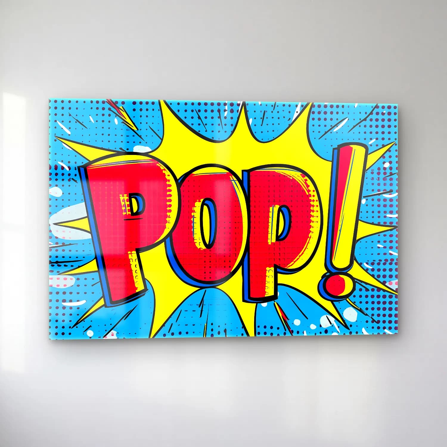 Pop Art Yazılı Tasarım No. 4 cam tablo — sol açıdan görünüm