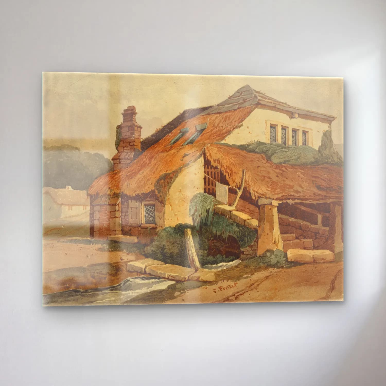 Vintage Kır Evi No. 26 cam tablo — sol açıdan görünüm