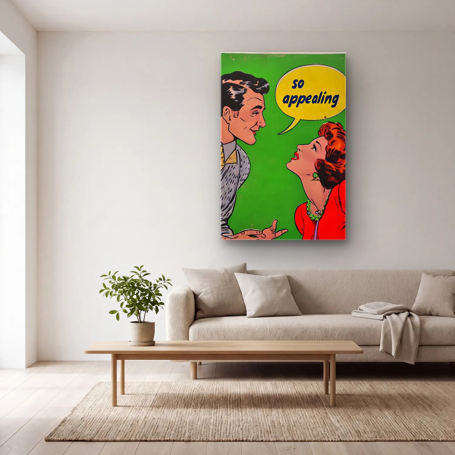 Vintage Poster Aşıklar No. 30 cam tablo — açık renk salonda