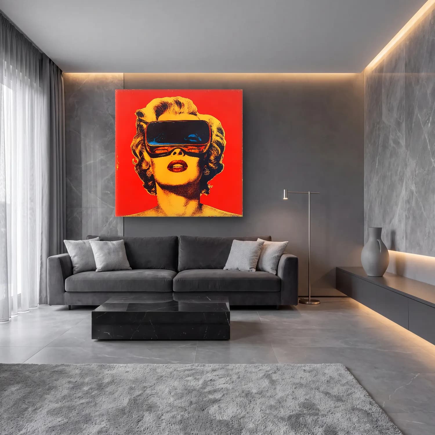 Pop Art Moda İllüstrasyonu No. 26 cam tablo — lüks salon duvarında