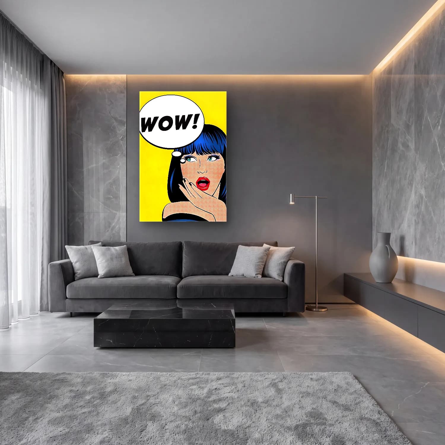 Pop Art Moda İllüstrasyonu No. 28 cam tablo — lüks salon duvarında