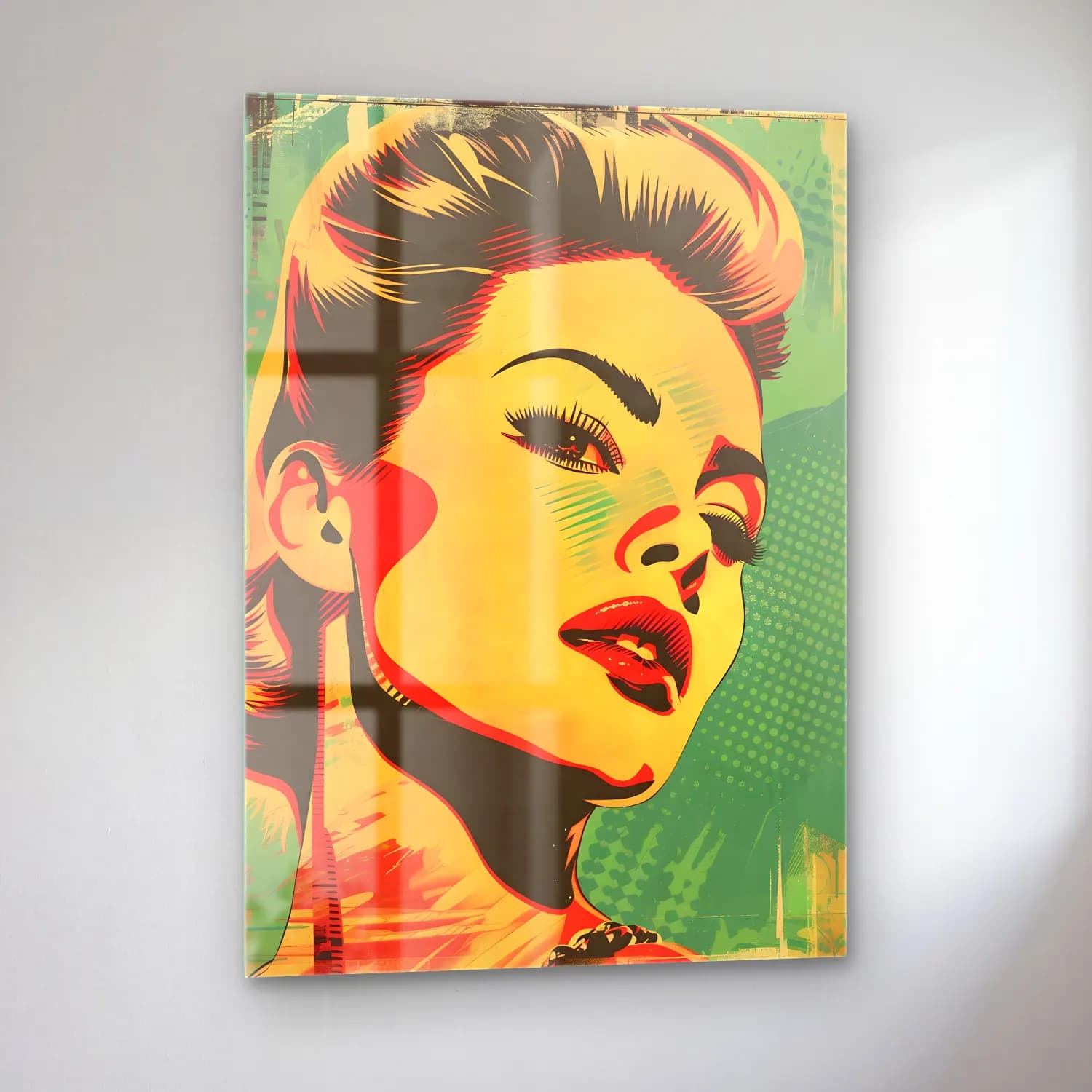 Pop Art Moda İllüstrasyonu No. 30 cam tablo — sol açıdan görünüm